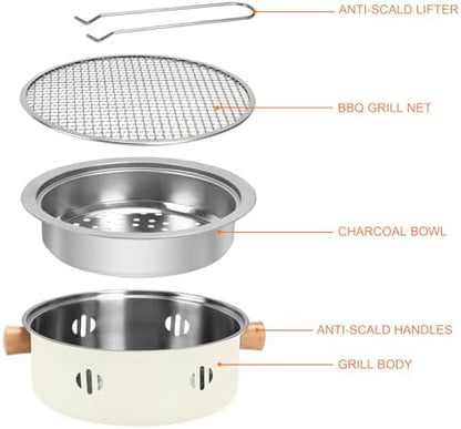 Portable Charcoal Barbecue Grill, 1pc Small Outdoor Camping Grill (Beige)