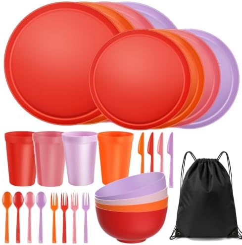 28 Piece Plates and Bowls Sets for 4, Unbreakable Dinnerware Set