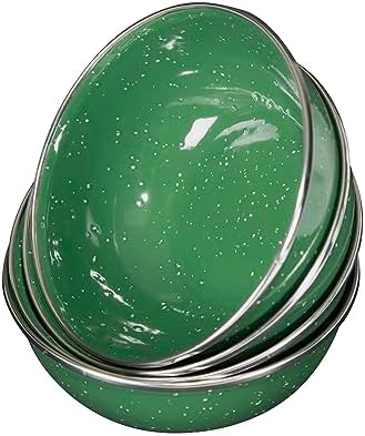 Stansport Deluxe 24-Piece Enamel Tableware Set - Enamel Plates and Bowls Lightweight and Durable Camp Dish Set for Camping and Backpacking Plates and Bowls for 4 People