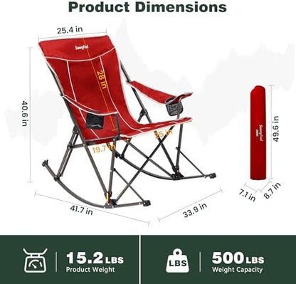 SUNNYFEEL Oversized Folding Rocking Camping Chair with Buckle Design 500lbs