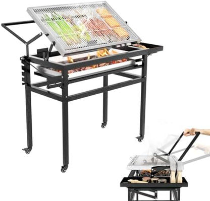 Rotating Flip Charcoal Grill for Outdoor Camping BBQ Cooking