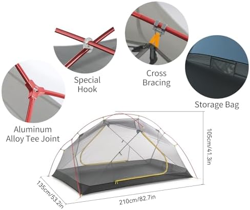 Naturehike Mongar 2 Person Backpacking Tent, 3 Season Ultralight Lightweight 2 Person Tent, Double Layer Free Standing Tents for Camping Hiking Cycling