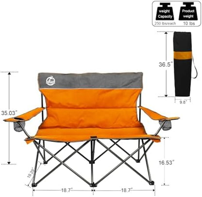 Northroad Outdoor Camping Chair Set of 3,Folding Padded Camp Chair w/1 Sofa,2 Single Chairs,Collapsible Conversation Set for Family Patio, Beach(Orange)