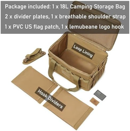 Tactical Camping Storage Bag 18L Utility Tote Bag Camp Kitchen and Trunk Organizer (Khaki)
