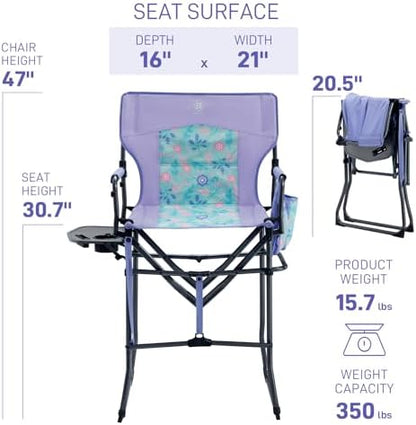 EVER ADVANCED Portable 30.7" Seat Height Tall Camping Directors Chair