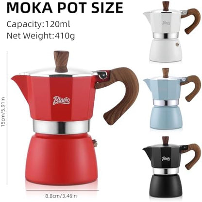 Bincoo Espresso Maker Stovetop,Camping Moka Pot 2 Cup/120ML,Stove Top Espresso Italian Coffee Maker,Easy to Use (Red)