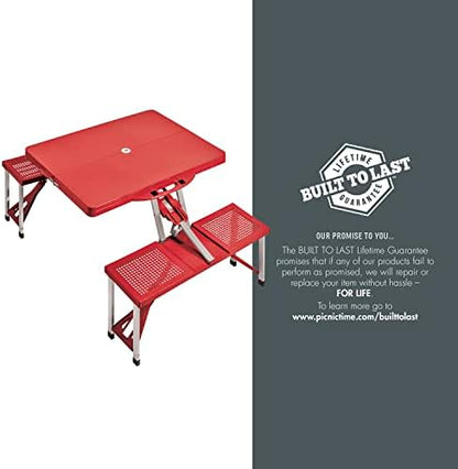 Picnic TIME Portable Folding Picnic Table with Seats for 4, Collapsible Aluminum Table with Benches & Umbrella Hole, Lightweight Foldable Table for Camping, Travel, Backyard, Tailgating
