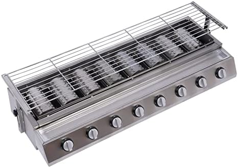 Commercial Barbecue Grill, 8 Burners BBQ LPG Tabletop Gas Grill w/Steel Shield Gas Grill Griddle Patio Garden Barbecue Grill with Adjustable Height for Party Backyard BBQ