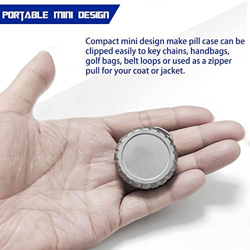 Titanium Waterproof Pill Case Travel Pill Organizer Bottle EDC Capsule Container Portable Pocket Metal Box with Chain for Camping, Hiking, Fishing, Magnetic Polishing