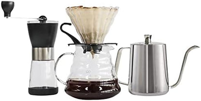 SOTECH Pour Over Coffee Maker Set, Manual Coffee Kit with 600ml Gooseneck Kettle, Filter Holder, Glass Server & Paper Filters, Portable Outdoor Coffee Dripper Gift Set