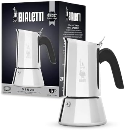 Bialetti - Venus Induction, Stovetop Coffee Maker, Suitable for all Types of Hobs, Stainless Steel, 6 Cups (7.9 Oz), Silver