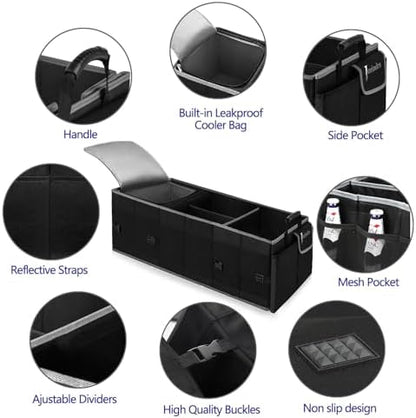 Trunk Organizer and Storage with Built-In Insulated Leak Proof Cooler Bag