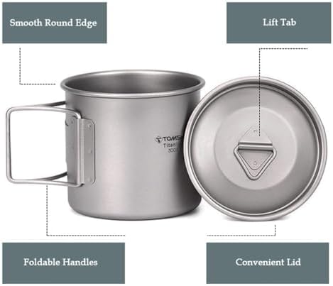 TOMSHOO 650ml/22oz Titanium Mug Camping Titanium Pot with Lid
