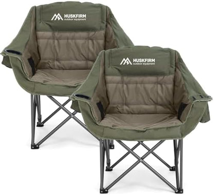 Oversized 2 Pack Camping Chairs, Padded Camping Chair Support 450LBS, Green