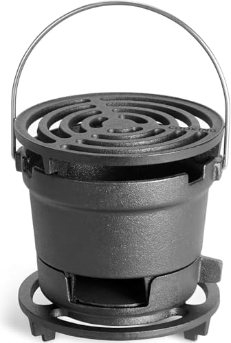 2-in-1 Hibachi Grill & S'mores Maker, 100% Pre-Seasoned Cast Iron, 6.5" Mini Small Portable Charcoal BBQ Grill for Outdoor Camping - 2 Heights, Draft Door