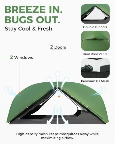 ATEPA Voyage 1-2 Backpacking Tent, Ultralight 20D SilNylon 4 Season Camping Tent, 4000mm Waterproof Freestanding Tent with Expandable Vestibule for Hiking, Bikepacking & Mountaineering