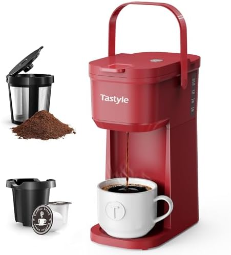 Tastyle Mini Single Serve Coffee Maker for K Cups and Grounds with Handle