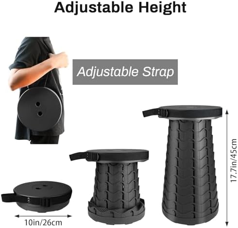 Folding Stool Portable Collapsible Stool Seat Max Load Capacity 400lbs for World Cup 2026, Telescopic Folding Stools Retractable Stools for Adult Camping Hiking Travel Outdoor BBQ (Black)