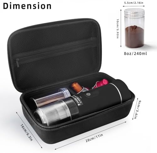 Portable Coffee Maker for Travel & Camping, Portable Espresso Maker with Bag, Rechargeable Cordless Battery Operated Coffee Makers for Ground Coffee, NS Capsule RV, Hiking, Office(Black)