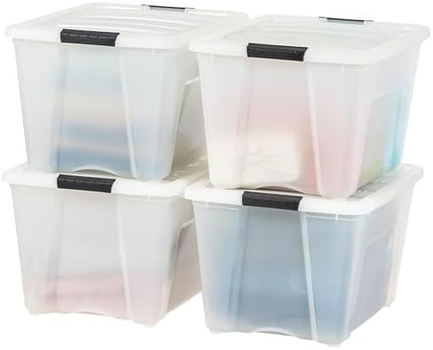 IRIS USA 8 Pack 54 Qt Storage Bin Plastic Gasket Box, Tight Latching Lids, Pearl