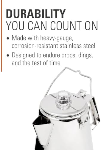 GSI Outdoors Percolator Coffee Pot I Glacier Stainless Steel Ultra-Rugged for Brewing Coffee Over Stove and Fire | Ideal for Group Camping, 14 Cup
