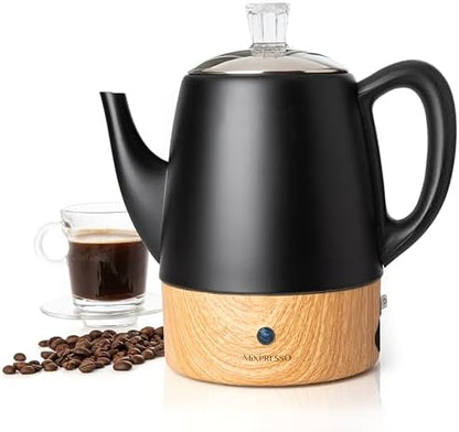 Mixpresso 4 Cup Black Small Electric Percolator Coffee Pot, Stainless Steel