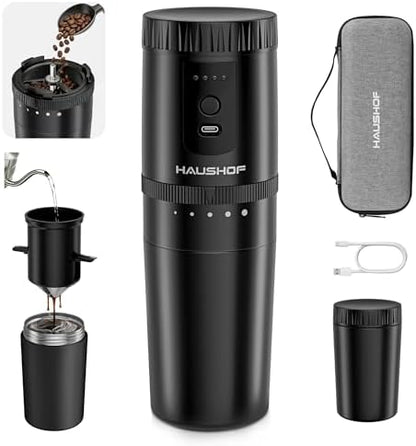HAUSHOF Travel Coffee Maker,Coffee Grinder for Home,Camping