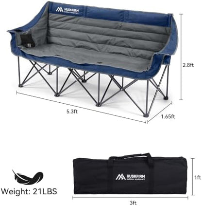 Huskfirm High Back Double Camping Chair 2 Person Camping Chair Grey & Blue