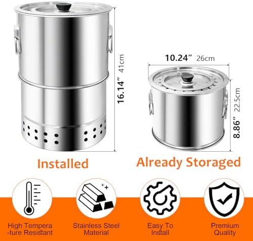 Stainless Smokeless Charcoal Grills Surround Charcoal Barrel Grill 360° Smokeless Outdoor Barbecue Grill for Travel for Travel, Outdoor Cooking and BBQ, Camping Grill Picnic Patio Backyard