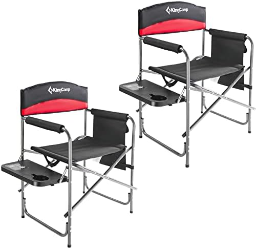 KingCamp 2-Pack Camping Folding Director Chairs with Side Table & Storage, Red