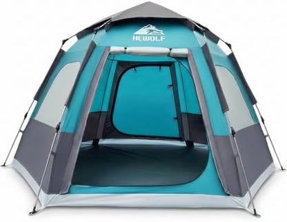 Hewolf 2/3/4 Person Camping Tent - Instant Pop Up Waterproof 2 Doors Tent with Easy Setup | 3-Season Hexagonal Dome Design for Family, Hiking & Traveling