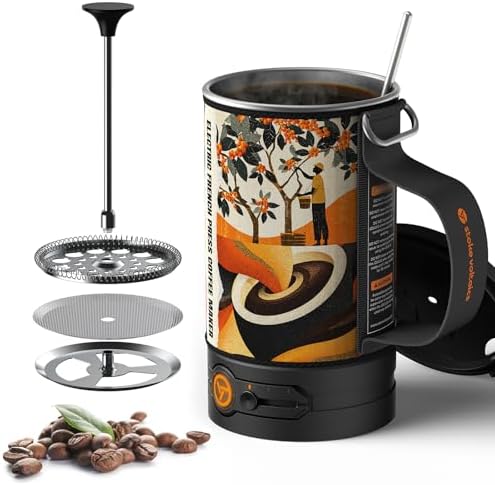 Portable Camping Coffee Maker, Electric French Press, Travel Kettle, 120V