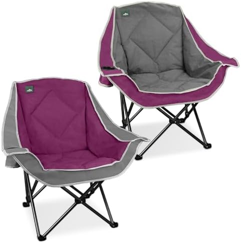 Northroad 2 Pack Oversized Camping Chair,Outdoor Padded Folding Lawn Chair w/Cup Holder,Carry Bag for Beach, Hiking, and Picnics,Heavy-Duty 300-lbs Capacity, Grey&Purple