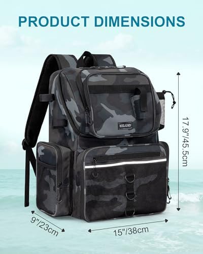 HXLGMD Fishing Backpack with Rod Holders,43L Large Water Resistant Tackle Bag Storage Gear and Equipment with Cooler for Men Fishing, Camping, Hiking, Khaki