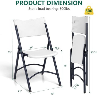 2 Pack Folding Table and 4 Pack Folding Chair, No Assembly Portable Folding Table and Chairs Set, Heavy Duty Event Foldable Table and Chair for Outdoor, Camping, Picnic, Indoor(White)