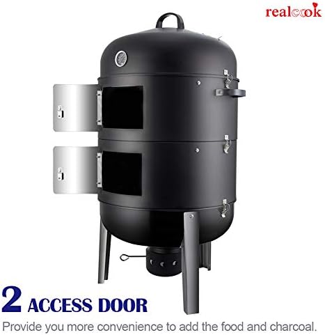Realcook Charcoal BBQ Smoker Grill - 20 Inch Vertical Smoker