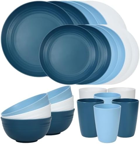 Quatish 24 Piece Plates and Bowl Set for 6, Dinnerware Dish Set for Kitchen