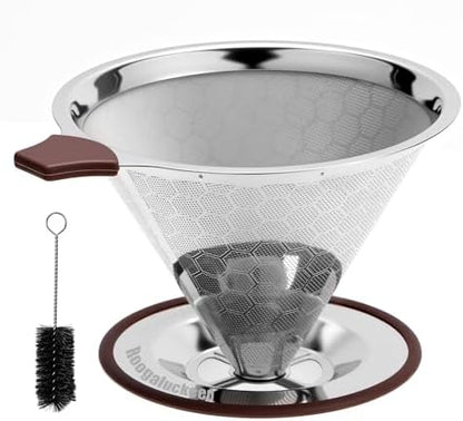 Pour Over Coffee Dripper, Roogaluckeep Stainless Steel Reusable Filter