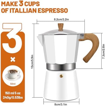 3 Cup Aluminum Espresso Stovetop Moka Pot Express Coffee Maker Percolator Italian Classic Mocha Coffee Machine for Italian and Cuban Cafe Brewing for Home & Camping 150ml 5oz