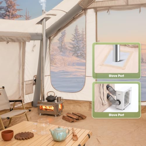 Inflatable Camping Tent with Electric Air Pump - 420D Heavy Duty Oxford - 5 Min Auto-Inflation - Panoramic Stargazing Skylight - 4 Season Luxury Glamping Cabin, 4-10 Person Multiple Sizes