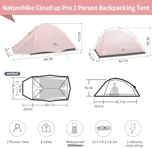 Naturehike Cloud-Up 2 Person Tent Lightweight Backpacking Tent with Footprint - Free Standing Ultralight Camping Hiking Backpack Tents Two Person Tent