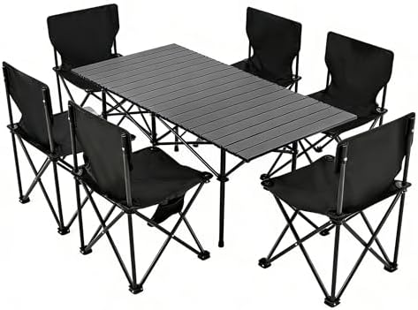 Camping Table with 6 Chairs, Portable Folding Picnic Table Set