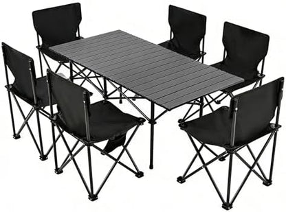 Camping Table with 6 Chairs, Portable Folding Picnic Table Set