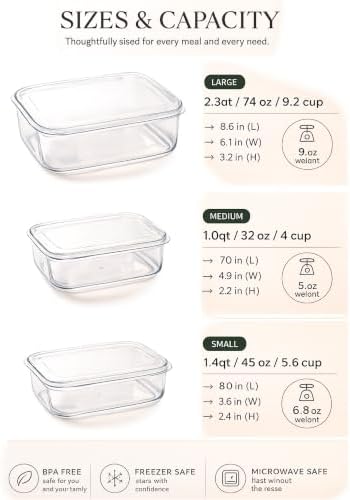 Lustroware 3 Set, Micro Clear Kitchen Pantry Food Storage Container Set with Lid, Shatterproof, BPA Free, Dishwasher, Microwave Safe Canister, Fridge Refrigerator Organizer (1.0qt / 1.4qt / 2.3qt)