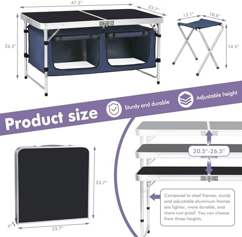 Camp Field Camping Folding Aluminum Table with Adjustable Legs for Outdoor Travel Beach, Backyards, BBQ, Party and Picnic Foldable Table