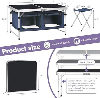 Camp Field Camping Folding Aluminum Table with Adjustable Legs for Outdoor Travel Beach, Backyards, BBQ, Party and Picnic Foldable Table