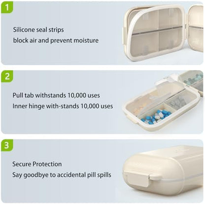 7 Compartments Travel Pill Organizer, Foldable Portable Airtight Pill Box
