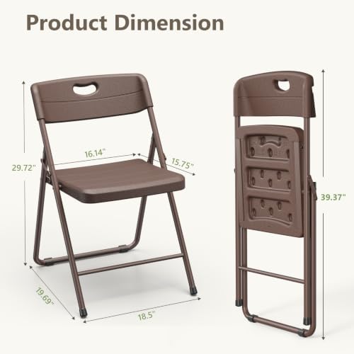 2 Pack Folding Table and 4 Pack Folding Chair, No Assembly Portable Folding Table and Chairs Set, Heavy Duty Event Foldable Table and Chairs Set for Outdoor, Camping, Picnic, Dining, Indoor(Brown)