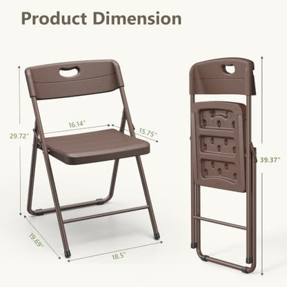 2 Pack Folding Table and 4 Pack Folding Chair, No Assembly Portable Folding Table and Chairs Set, Heavy Duty Event Foldable Table and Chairs Set for Outdoor, Camping, Picnic, Dining, Indoor(Brown)