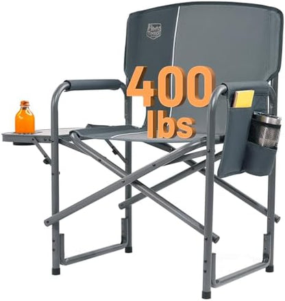Timber Ridge Aluminum Oversized Camping Chair, Lightweight Portable Directors Chair with Side Table Detachable Side Pocket for Outdoor Camping, Lawn, Picnic, Support 400lbs Gray